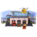 Pista de masini Dickie Toys Fireman Sam Rescue Team Sam Fire cu 3 masinute, 1 elicopter si o figurina, Dickie Toys