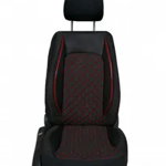 Set huse scaune auto compatibile VW Touran 2003-2010, 5 locuri individuale, piele ecologica cu textil, negru cusatura rosie