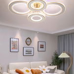 Lustra LED RFAN Model G610-2+2RGB Cu Telecomanda 3 Tipuri De Lumina Plus Lumina RGB Intensitate Reglabila 186W Auriu, RFAN