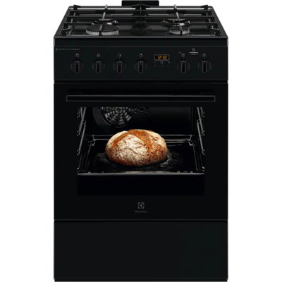 Aragaz electric / gaz Electrolux LKK660220K, 4 arzatoare gaz, cuptor electric, 11 functii, ventilator, grill, SteamBake, AirFry, aprindere electrica, dispozitiv siguranta arzatoare plita, timer, latime 60 cm, negru
