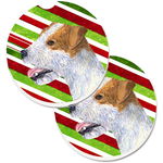 Caroline`s Treasures Jack Russell Terrier Candy Cane Holiday Christmas Set of 2 Cup Holder Car Coaste Dungi roșii verzi Large, 