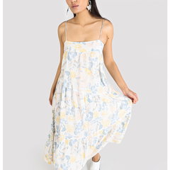Rochie cu imprimeu floral si bretele ajustabile - Alb/Galben/Albastru, COLINS
