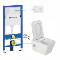 Set vas wc suspendat cu functie bideu si baterie crom Foglia Safari, rezervor incastrat si clapeta alb lucios, Geberit Delta, Foglia x Geberit