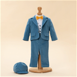 Costum Cazimir Sacou & Pantalon Raiat Bleu Inchis Vesta Imprimeu Cu Galben Botez Baieti AnneBebe 9 - 12 Luni / Bleu, AnneBebe