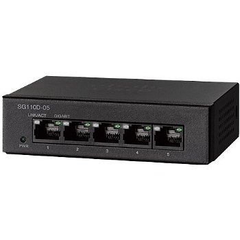 Switch cisco, sg110d-05, porturi gigabit x 5, unmanaged, rackabil, carcasa metalica, "sg110d-05-eu" (include tv 1.75lei)