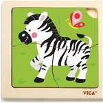 Puzzle din lemn, Zebra, 4 elemente, Viga Toys, Viga Toys