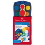 Acuarele Faber Castell, 12 culori, diametru pastila 30mm, tub alb, pensula, Connector, albastru