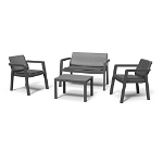 Set mobilier de gradina/balcon, 4 piese, Keter Emily, plastic, 2 scaune 68 x 64 x 75cm, canapea 111 x 68 x 75 cm, masa 65 x 47 x 42cm, gri antracit, Keter