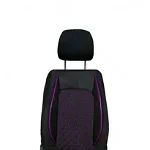 Set huse scaune auto universale, piele ecologica neagra cu material textil negru si cusaturi mov, fata-spate