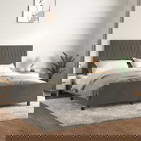 vidaXL Cadru de pat cu tăblie, gri închis, 180x200 cm, catifea, vidaXL