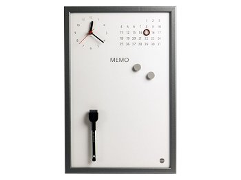 Ceas Memo-Whiteboard magnetic, BI-Silque, cu rama gri