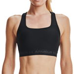 Under Armour, Bustiera cu sustinere medie si bretele incrucisate pe partea din spate, pentru fitness, Negru, XS