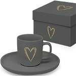 Set ceasca portelan cu farfurioara Espresso - Pure Gold Heart Anthracite Matte, PPD