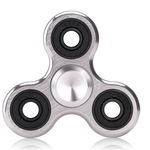 Fidget Spinner Metalic din Aluminiu Gri cu role albastre si rosii