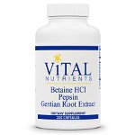 Betaina HCL, Pepsina si extract de radacina de gentiana | 225 capsule | Vital Nutrients, Vital Nutrients