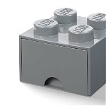 Cutie depozitare lego 2x2 cu sertar gri inchis, Lego