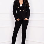 Costum dama negru elegant din doua piese cu nasturi aurii decorativi