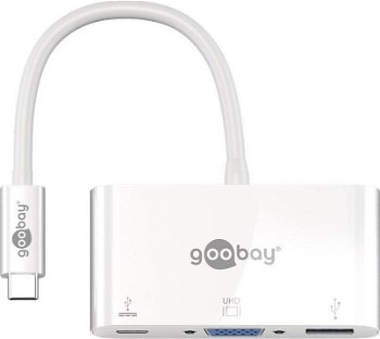 Adaptor multiport USB-C la VGA, USB A 3.0 15 cm alb, Goobay, Goobay