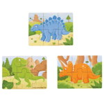 Set 3 puzzle din lemn - Dinozauri, BIGJIGS Toys, 2-3 ani +, BIGJIGS Toys