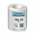 Rola etichete autoadezive semilucioase 100x65 mm, adeziv permanent, 500 etichete rola, LabelLife