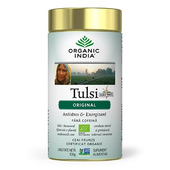 ORGANIC INDIA Ceai Tulsi (Busuioc Sfant) Original | Antistres Natural & Energizant, cutie 100g, 