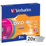 Mediu de Stocare 20x5 DVD-R 4,7GB Colour 16x Speed, Slim Case, VERBATIM