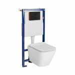 Set vas wc suspendat City Square cu capac soft close, rezervor incastrat Tech Line Opti si clapeta negru mat, Cersanit