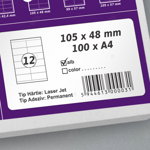 Etichete autoadezive A4, 105 x 48 mm, 12 etichete / coala A4, 1 top, 100 coli/top