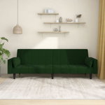 Canapea extensibilă cu 2 locuri, 2 perne, verde închis, catifea