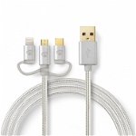 Cablu de alimentare si sincronizare 3 in 1, Micro USB, USB tip C si Apple Lighting 1m, NEDIS