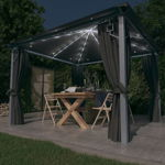 vidaXL Pavilion cu perdele & siruri lumini LED antracit 3x3 m aluminiu, 36.39 kg
