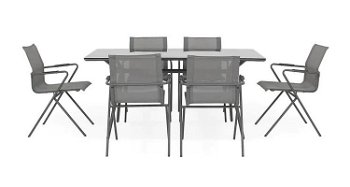 Set 6 scaune si masa pentru gradina/terasa, Dresda, otel, antracit/negru, Maison