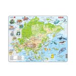 Puzzle maxi Harta Asiei cu animale, orientare tip vedere, 63 de piese, Larsen, Larsen