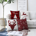 Set 4 fețe de pernă din chenille cu model de Crăciun Minimalist Cushion Covers Xmas Tartan, 55 x 55 cm, Minimalist Cushion Covers