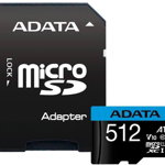 MicroSD ADATA 512GB citire 100 MB/s, scriere 25 MB/s, clasa de viteza 10, ADATA