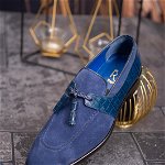 Pantofi Loafers, barbatesti, albastri, piele intoarsa- P1753, 
