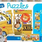 Puzzle 5 in 1 Educa Baby - School bus, 3/3/4/4/5 piese
