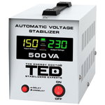 Stabilizator tensiune automat Ted Electric AVR 500VA LCD T, 0.5 KVA / 300W, Unda sinusoidala pura