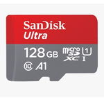 Card de memorie SanDisk Ultra 128GB MicroSDXC, UHS-I, 140MS/s, Clasa 10 + Adaptor, Rosu / Gri, SanDisk