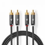 Cablu audio stereo 2x RCA tata - 2x RCA tata, 1m, gri, Nedis