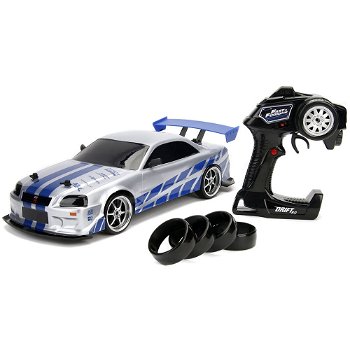 Masina Jada Toys Fast and Furious Nissan Skyline GTR Drift cu anvelope si telecomanda, Jada Toys