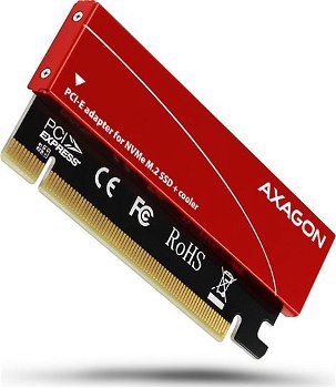 Card PCI-E x4 Axagon PCEM2-S, adaptor la 1x M.2 NVMe SSD, M.2 2230/2242/2260/2280, Cooler pasiv, Roșu, Axagon