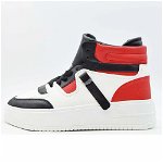 Sneakers Dama MBrands cu talpa flexibila, Hi Top, culoare alb negru rosu 22D01, Mbrands