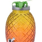 Dispenser pentru bauturi Pineapple, 4.7 L, 16x28 cm, sticla, galben/portocaliu, Excellent Houseware