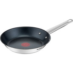 Tigaie Tefal Cook Eat, inductie, invelis antiaderent Titanium, indicator Thermo-Signal, maner nituit, inox premium, 24 cm, argintiu/negru