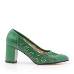 Pantofi casual damă, perforati din piele naturală - 544/1 verde box, Miu's