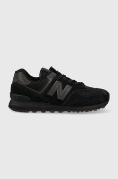 New Balance, Pantofi sport cu insertii de piele intoarsa 574, Negru, 11.5