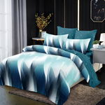 PACHET PROMO COMPLET: Lenjerie pat dublu BUMBAC FINET cu elastic 6 piese Turquoise abstract, Primavara Casa