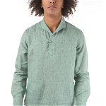 CORNELIANI Flax Polo Shirt With Notch Collar Green