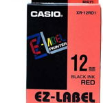 Banda compatibila Casio XR-12RD1, 12mm x 8m text negru / fundal rosu, Casio